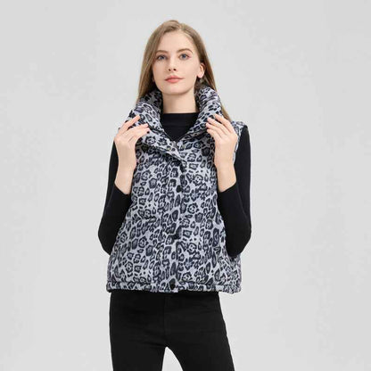 Leopard Print Stand Collar Temperament Cotton Vest - VEX CLUB HOUSE