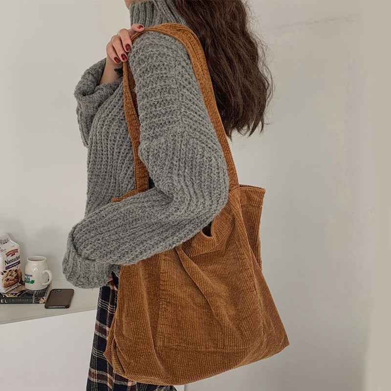 Corduroy Shoulder Bags Winter Fall Handbags Women Shopping Bags
