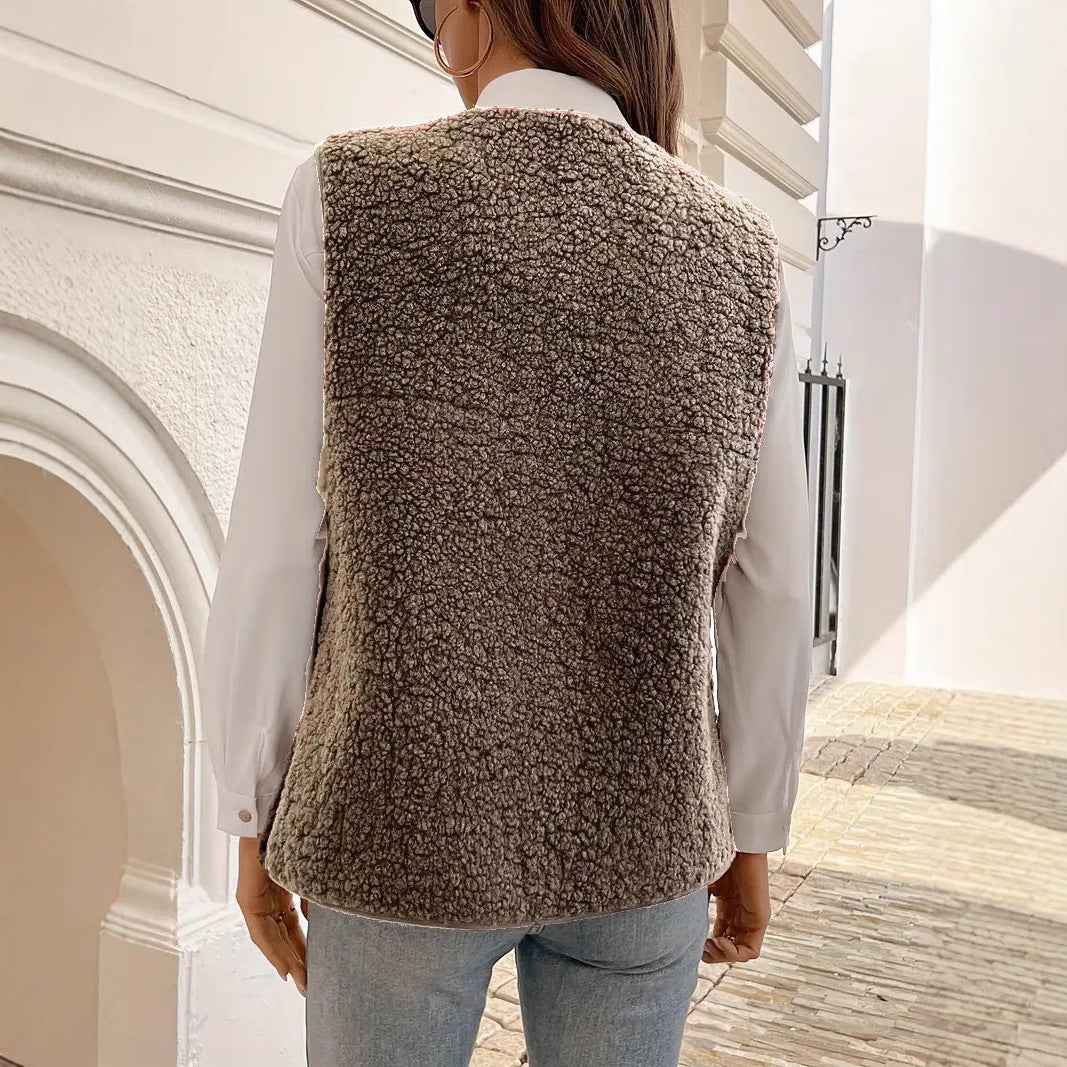 Fur Integrated Composite Loose Korean Outerwear Sleeveless Vest - VEX CLUB HOUSE