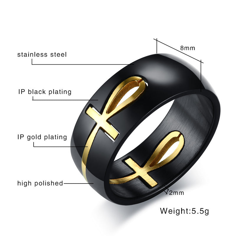 Two Tone Detachable Ankh Egyptian Cross Ring For Men Stainless Steel Male Religious Jewelry V E X C L U B H O U S E