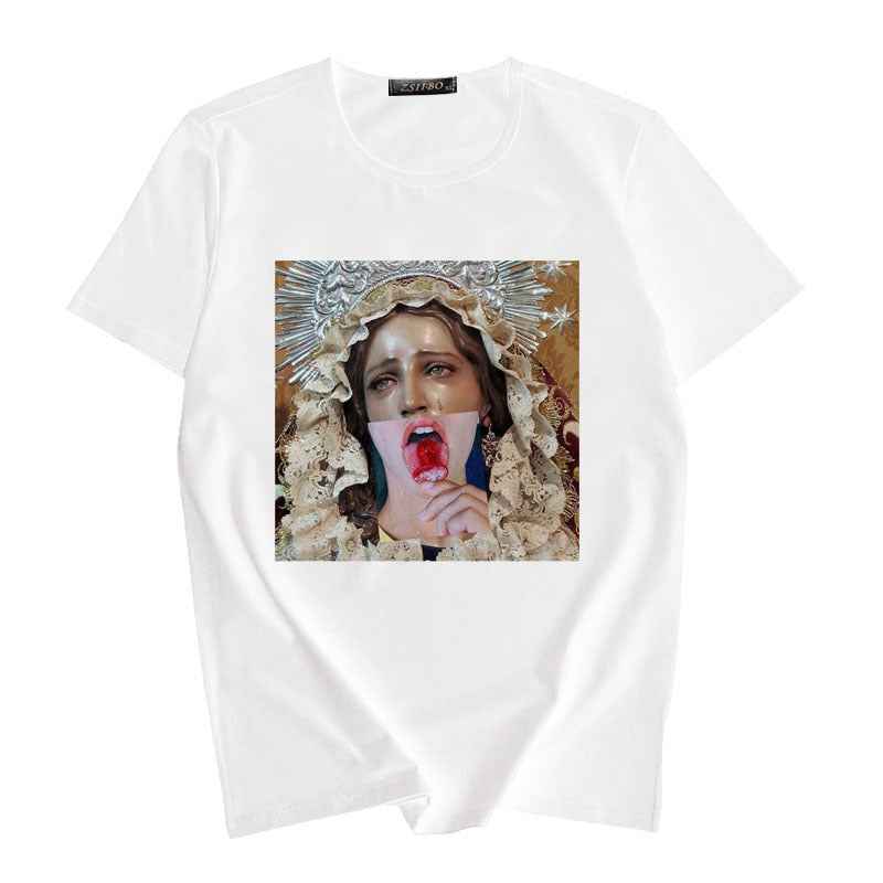 Women's Summer Spoof Oil Painting Print Round Neck T-shirt Top - VEX CLUB HOUSE