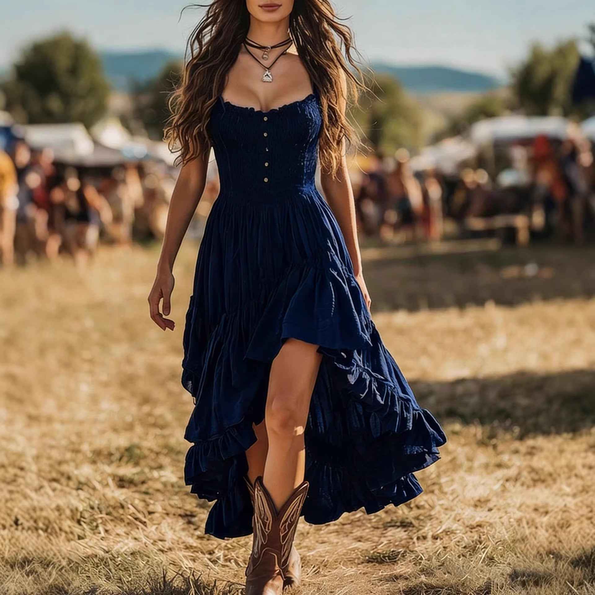 Bohemian-style Dress With An Asymmetrical Ruffled Hem - VEX CLUB HOUSE