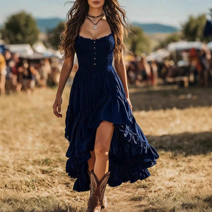 Bohemian-style Dress With An Asymmetrical Ruffled Hem - VEX CLUB HOUSE