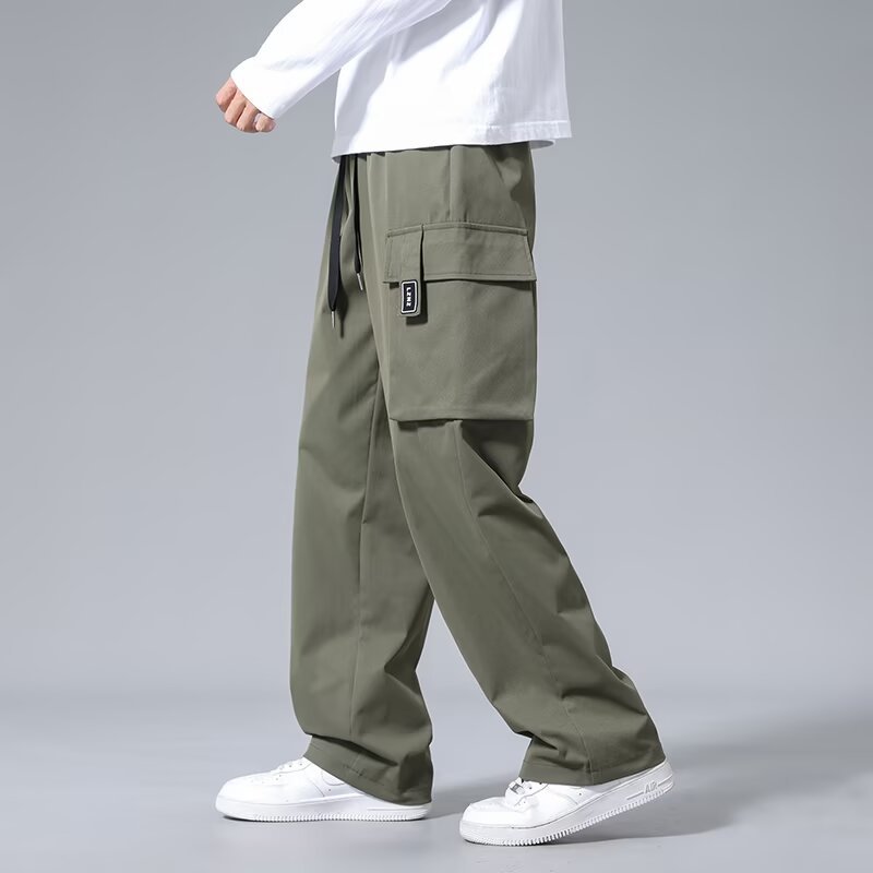 Large Loose Pockets Drawstring Boys Straight Cargo Pants - VEX CLUB HOUSE