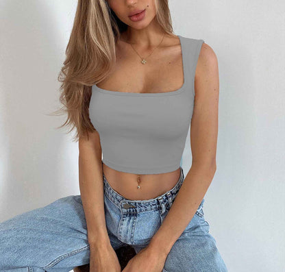 Seamless Square Collar Sleeveless Midriff-baring Fashion Camisole Yoga Stretch Top - VEX CLUB HOUSE