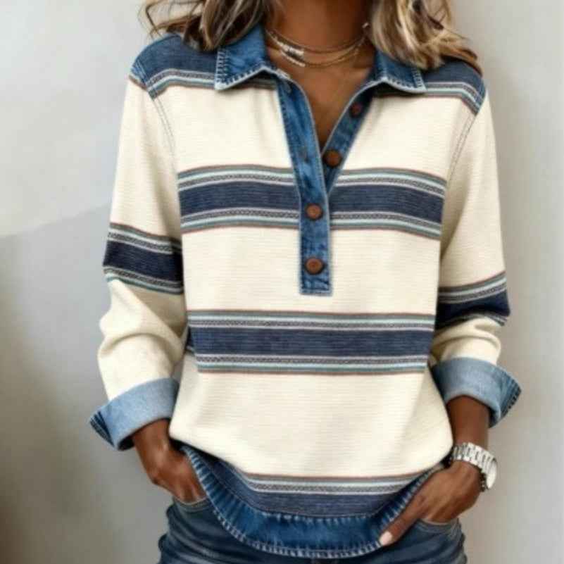 Korean-Style Striped Cable-Knit Preppy-Style Badge Lapel Knit Sweater For Women - VEX CLUB HOUSE