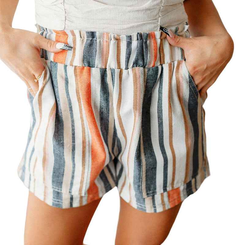 Striped Contrast Color Casual Shorts For Women - VEX CLUB HOUSE