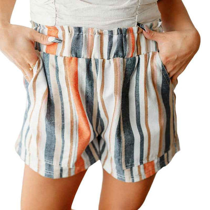 Striped Contrast Color Casual Shorts For Women - VEX CLUB HOUSE