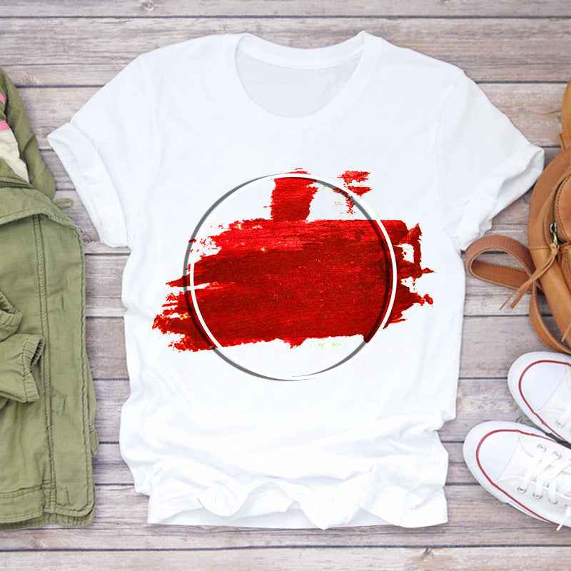 Watercolor Love Fashion Print Short-sleeved T-shirt Women's Trend - VEX CLUB HOUSE