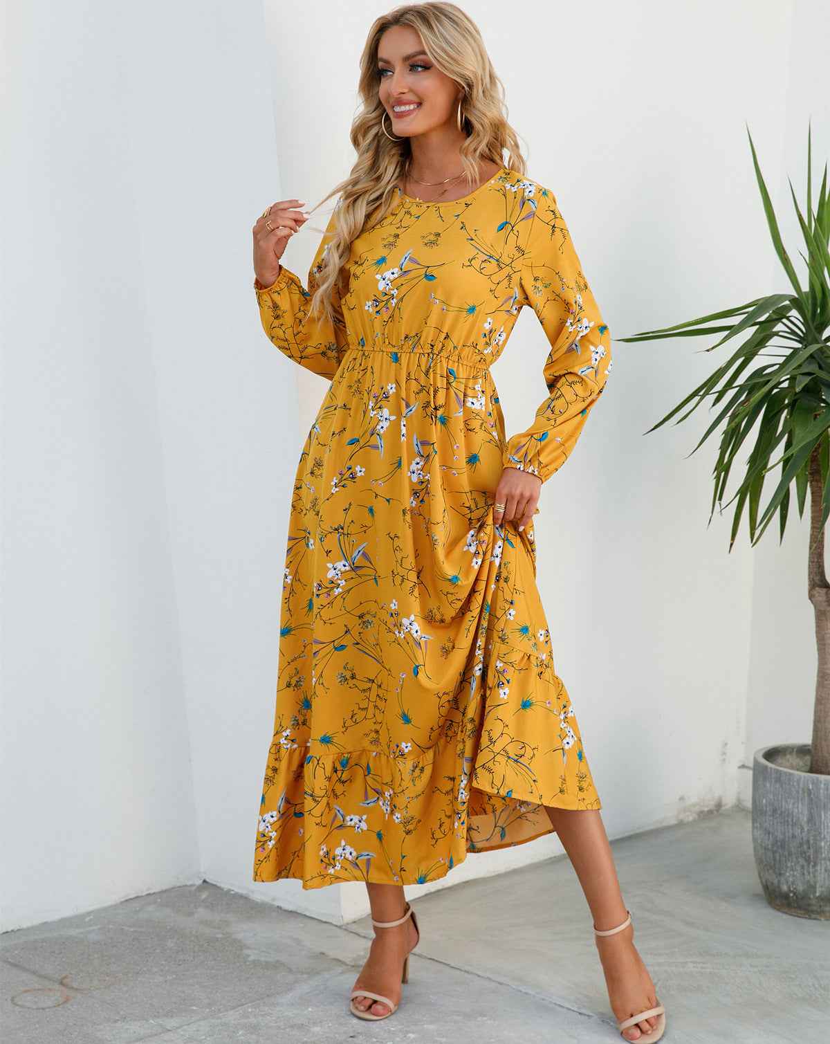 Womens Versatile Round-neck Floral Chiffon Dress - VEX CLUB HOUSE