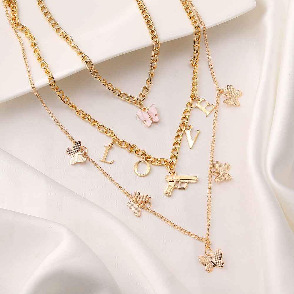 Chain Butterfly Necklace Women Multilayer Pendant Necklace Set Women - VEX CLUB HOUSE