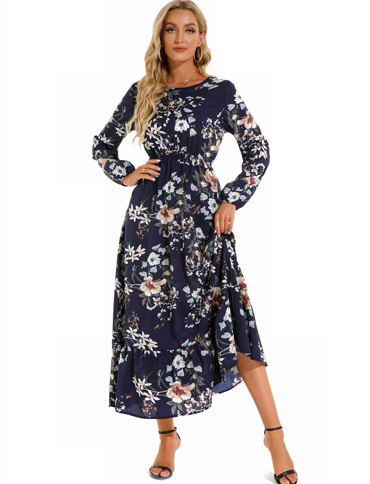 Womens Versatile Round-neck Floral Chiffon Dress - VEX CLUB HOUSE