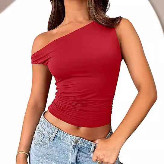 Womens Solid-color Off-shoulder Tank Top - VEX CLUB HOUSE