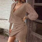 Autumn Solid-Color V-Neck Slim-Fit Sexy Dress - VEX CLUB HOUSE
