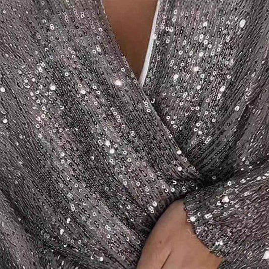 Fashionable And Sexy Beaded Long-sleeve V-neck Bodysuit - VEX CLUB HOUSE