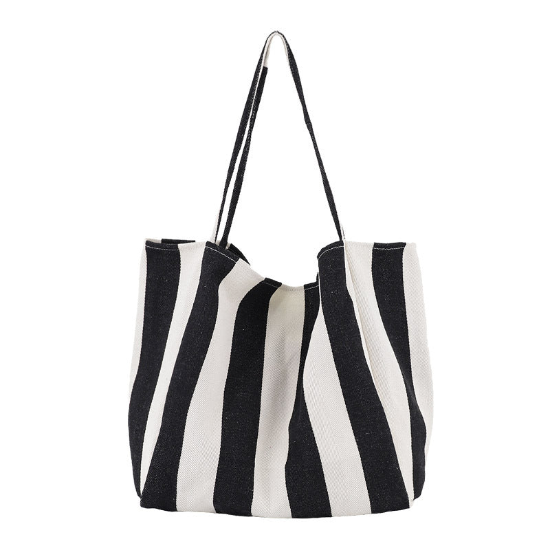 Striped Canvas Bags High Capacity Shoulder Bags For Women Fashion Shopper Handbags Casual Shopping Totes - VEX CLUB HOUSE