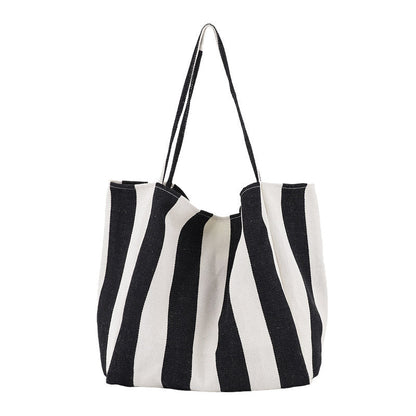Striped Canvas Bags High Capacity Shoulder Bags For Women Fashion Shopper Handbags Casual Shopping Totes - VEX CLUB HOUSE