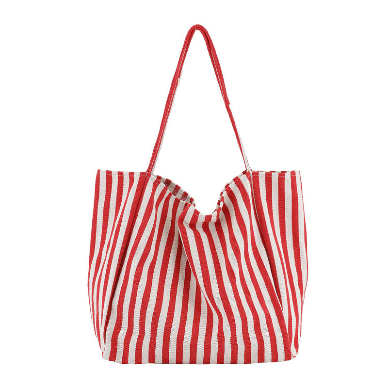 Striped Canvas Bags High Capacity Shoulder Bags For Women Fashion Shopper Handbags Casual Shopping Totes - VEX CLUB HOUSE