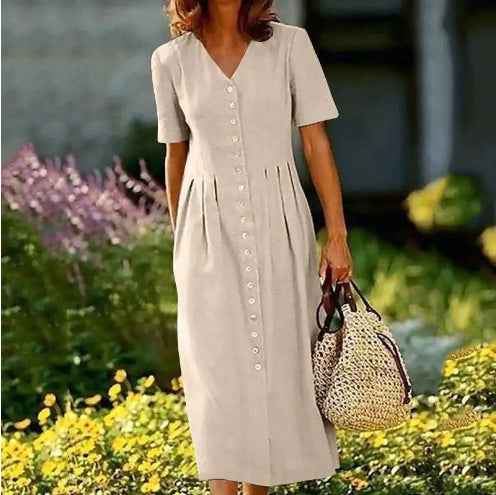 V-neck Shirt Dress With Short Sleeves For Women - VEX CLUB HOUSE