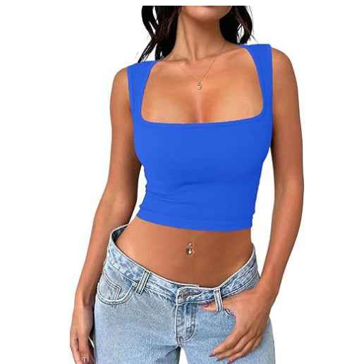 Seamless Square Collar Sleeveless Midriff-baring Fashion Camisole Yoga Stretch Top - VEX CLUB HOUSE