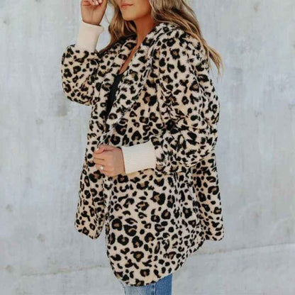 Women's Fashion Slim Leopard Print Hooded Coat - VEX CLUB HOUSE