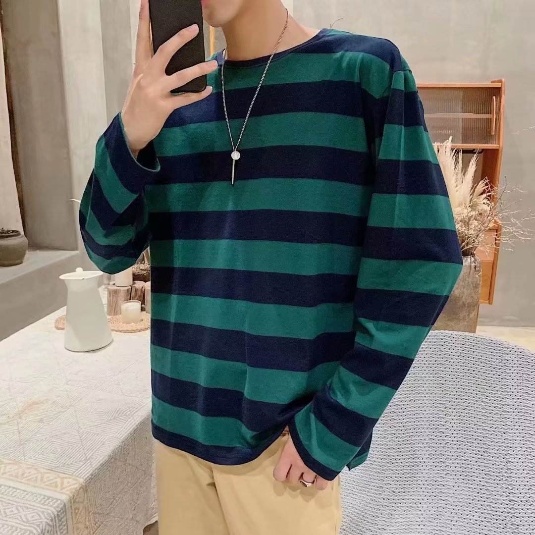 Autumn Striped T-shirt Loose Bottoming Round Neck Casual - VEX CLUB HOUSE