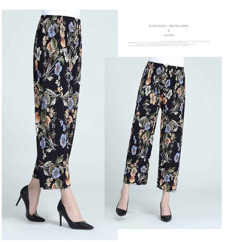 Women's Plus-sized Ice Silk Elastic Pants Cropped Straight - VEX CLUB HOUSE