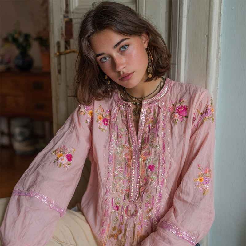 Womens Fashionable Loose Shirt With 3D Digital Floral Print And Round Neck - VEX CLUB HOUSE