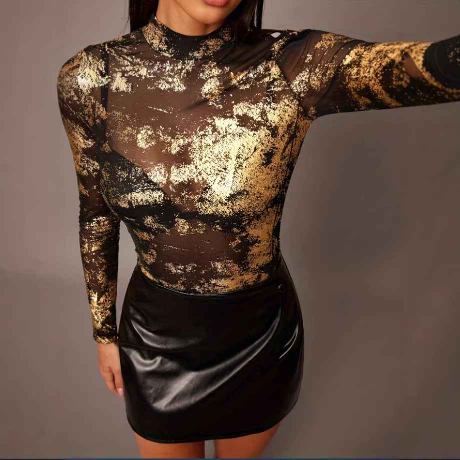 Womens Sexy Mesh Long-Sleeve Top - VEX CLUB HOUSE