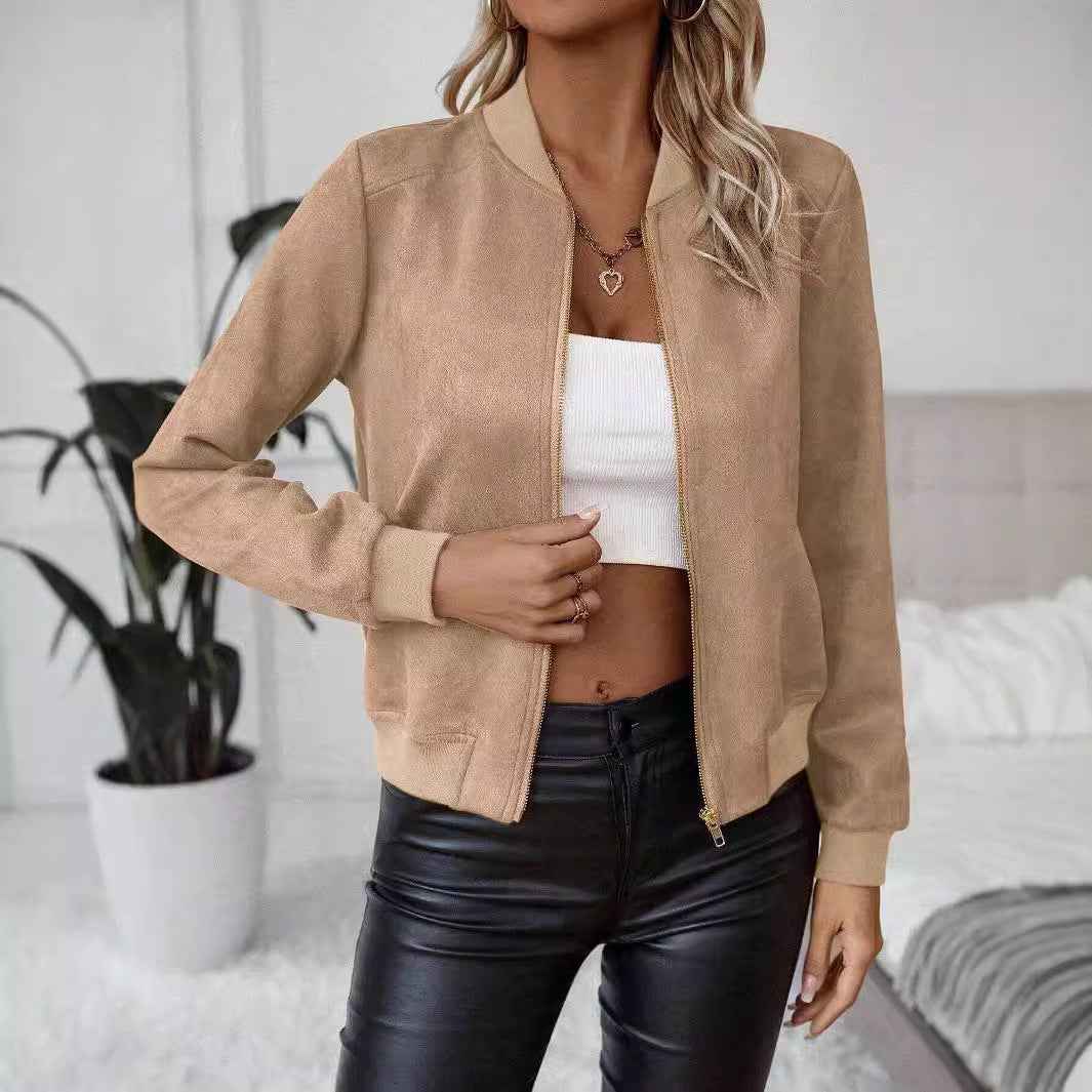 All-match Suede Zipper Short Coat - VEX CLUB HOUSE