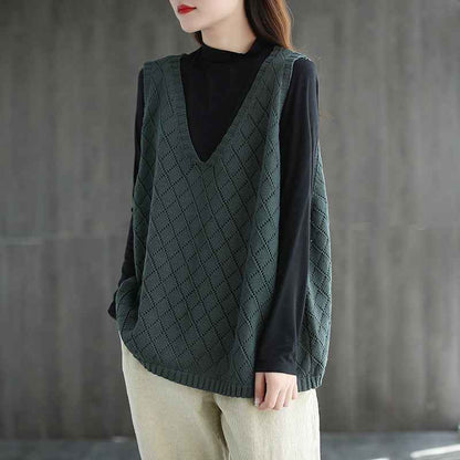Womens Retro Loose-Neck Hollow-Out Knitted Vest - VEX CLUB HOUSE