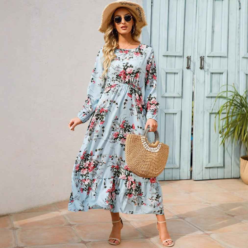 Womens Versatile Round-neck Floral Chiffon Dress - VEX CLUB HOUSE