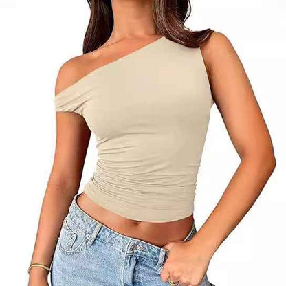 Womens Solid-color Off-shoulder Tank Top - VEX CLUB HOUSE