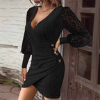 Autumn Solid-Color V-Neck Slim-Fit Sexy Dress - VEX CLUB HOUSE