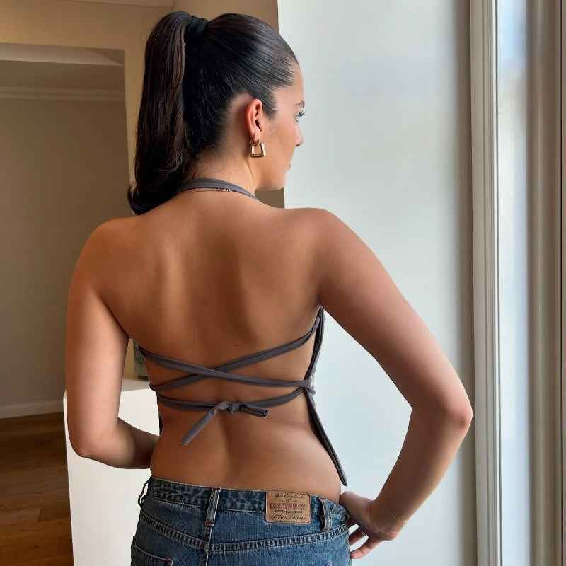 Off-neck Yoga Back Strap Halter Solid Color Top - VEX CLUB HOUSE