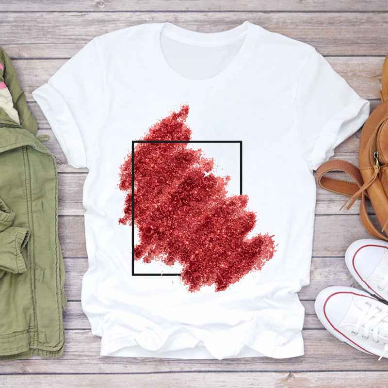 Watercolor Love Fashion Print Short-sleeved T-shirt Women's Trend - VEX CLUB HOUSE