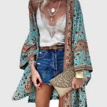 Casual Fashion Vacation Batwing Long Sleeve Cardigan Printed Top - VEX CLUB HOUSE