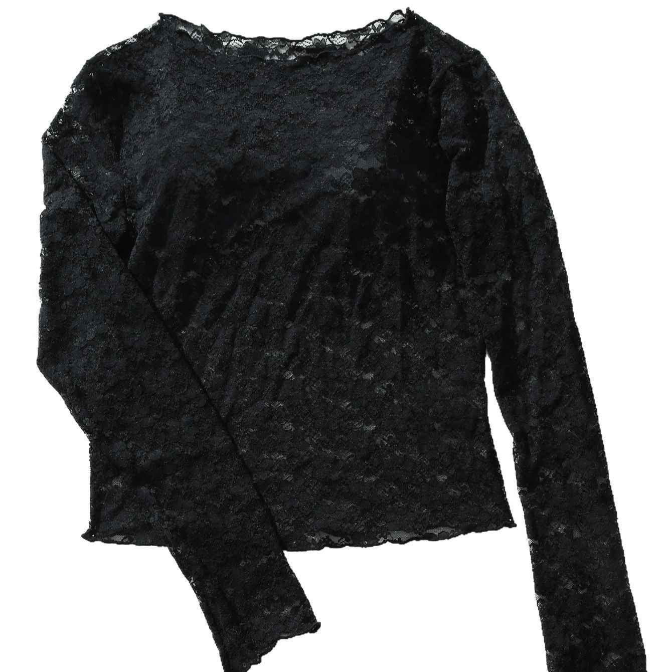 Sexy Solid-Color Lace Hollow-Out Long-Sleeve Top For Women - VEX CLUB HOUSE