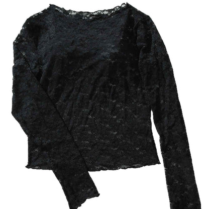 Sexy Solid-Color Lace Hollow-Out Long-Sleeve Top For Women - VEX CLUB HOUSE