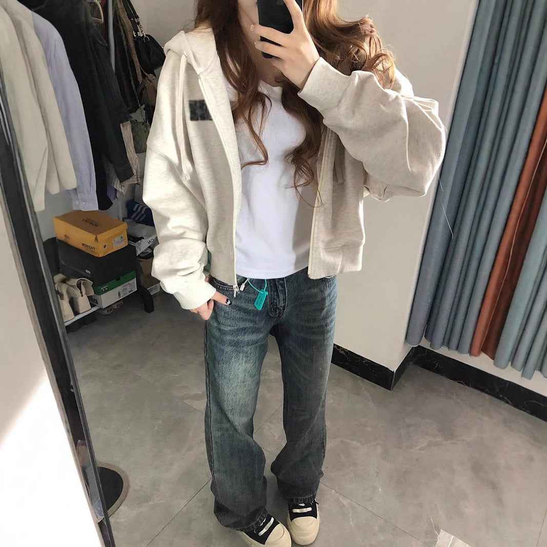 American Vintage Zipper Hooded Cardigan Sweater Women's Spring And Autumn - VEX CLUB HOUSE