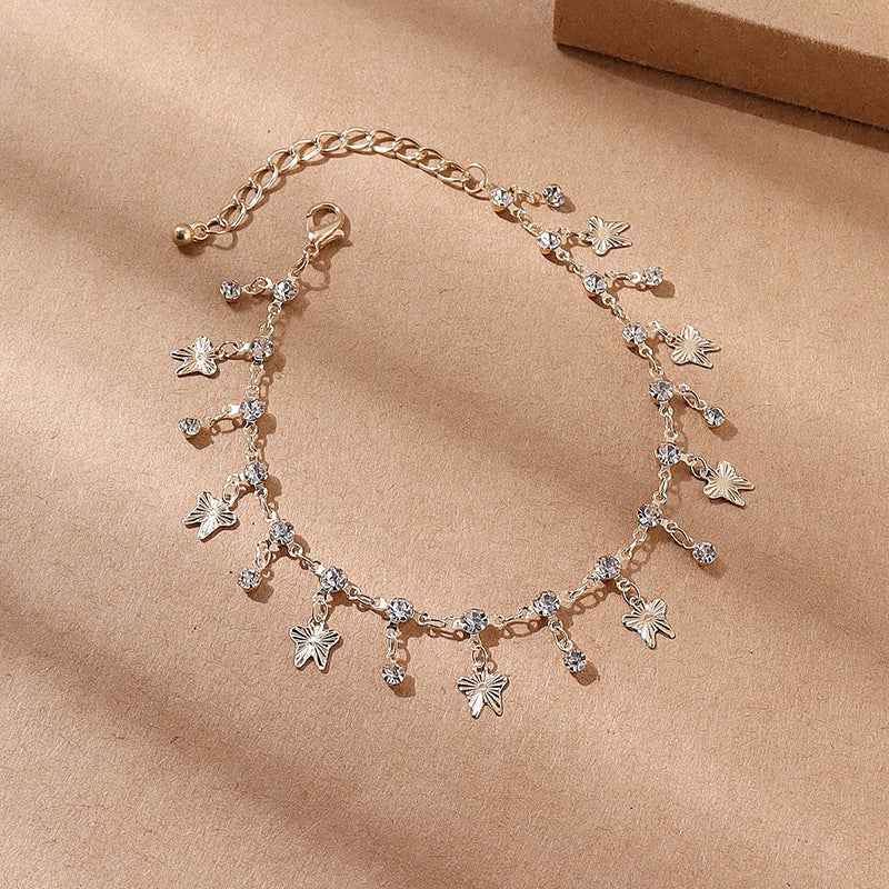 Butterfly Tassel Anklet Colorful Oil Necklace Flowers Leaves - VEX CLUB HOUSE