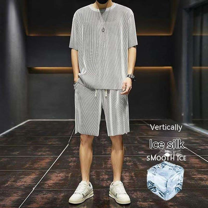 Men's Summer Thin Loose Short-sleeved Shorts High Sense Quick-drying Clothes Two-piece Suit - VEX CLUB HOUSE
