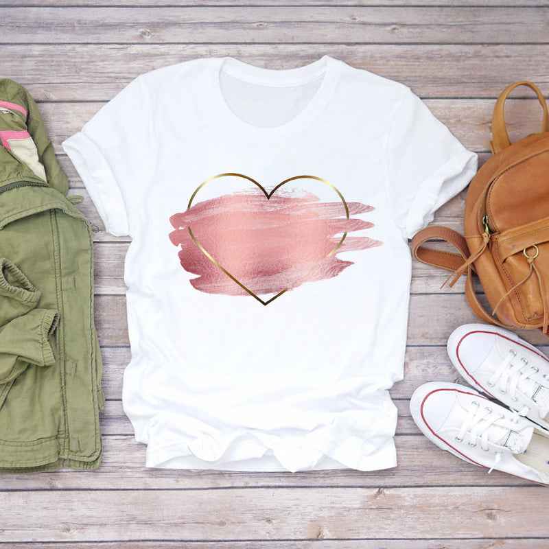 Watercolor Love Fashion Print Short-sleeved T-shirt Women's Trend - VEX CLUB HOUSE