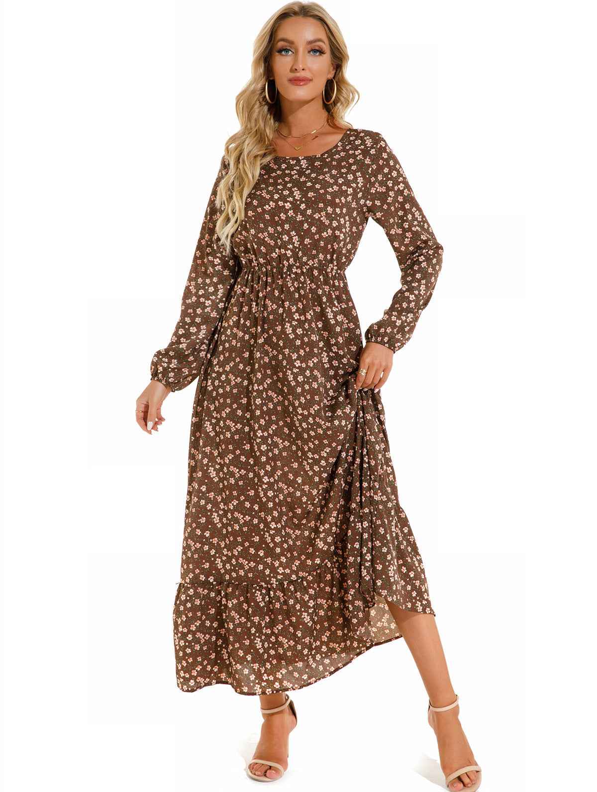 Womens Versatile Round-neck Floral Chiffon Dress - VEX CLUB HOUSE
