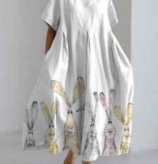 Women's Loose Round Neck Fashion Premium Short Sleeve Printed Dress - VEX CLUB HOUSE