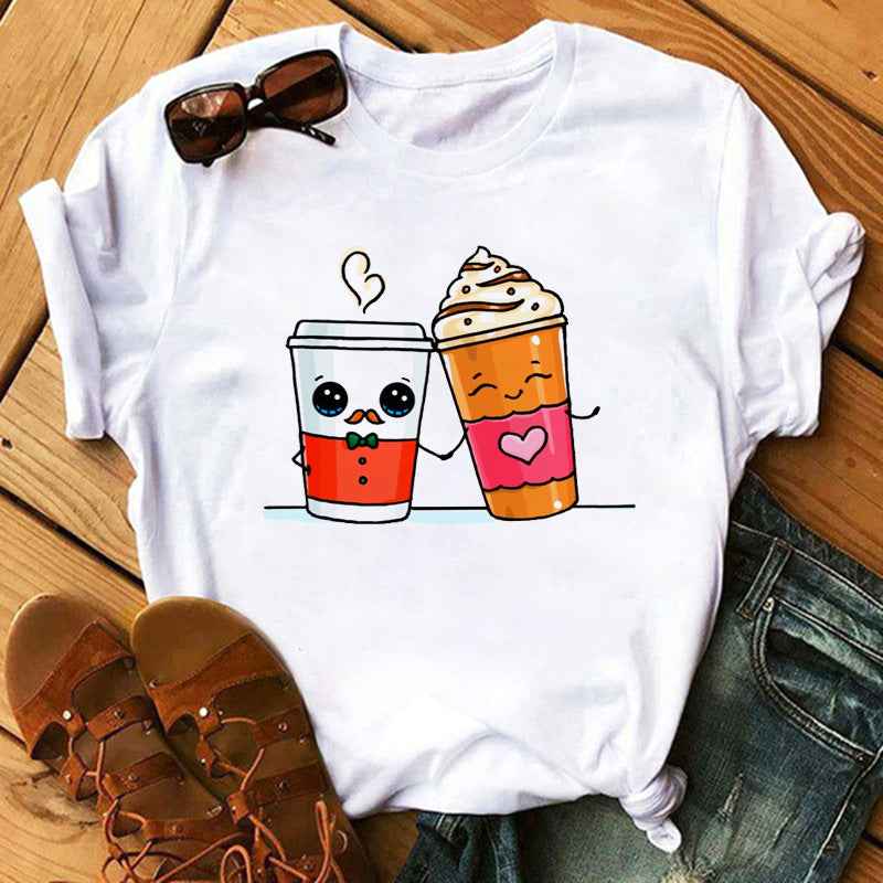 New Cute Milk Tea Print Short Sleeve Women - VEX CLUB HOUSE