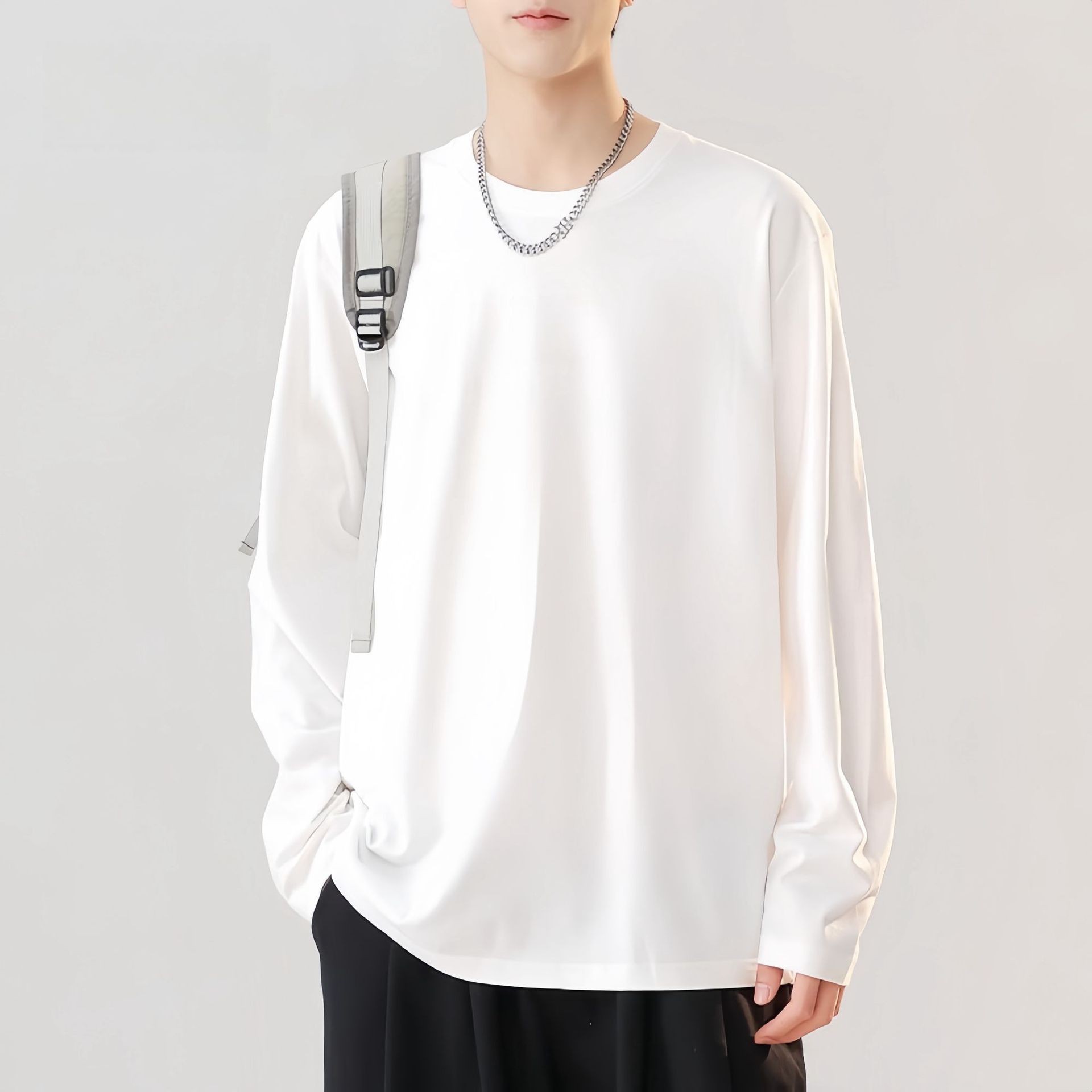 Men's Round Neck Thickened Inner Bottoming Shirt Solid Color Loose-fitting Versatile Top - VEX CLUB HOUSE