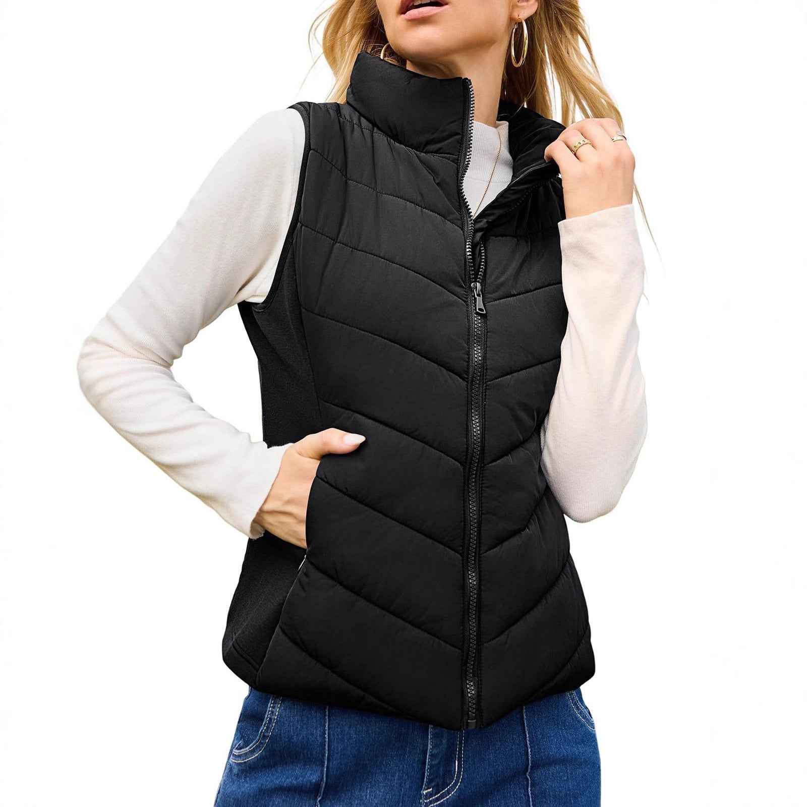 Simple Stand Collar Women's Thick Thermal Quilted Vest - VEX CLUB HOUSE