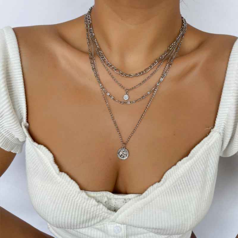 Chunky Gold Necklace Chunky Charm Necklace For Women Layered Gold Necklace For Women Silver Coin Necklace Jewelry Gifts For Women - VEX CLUB HOUSE
