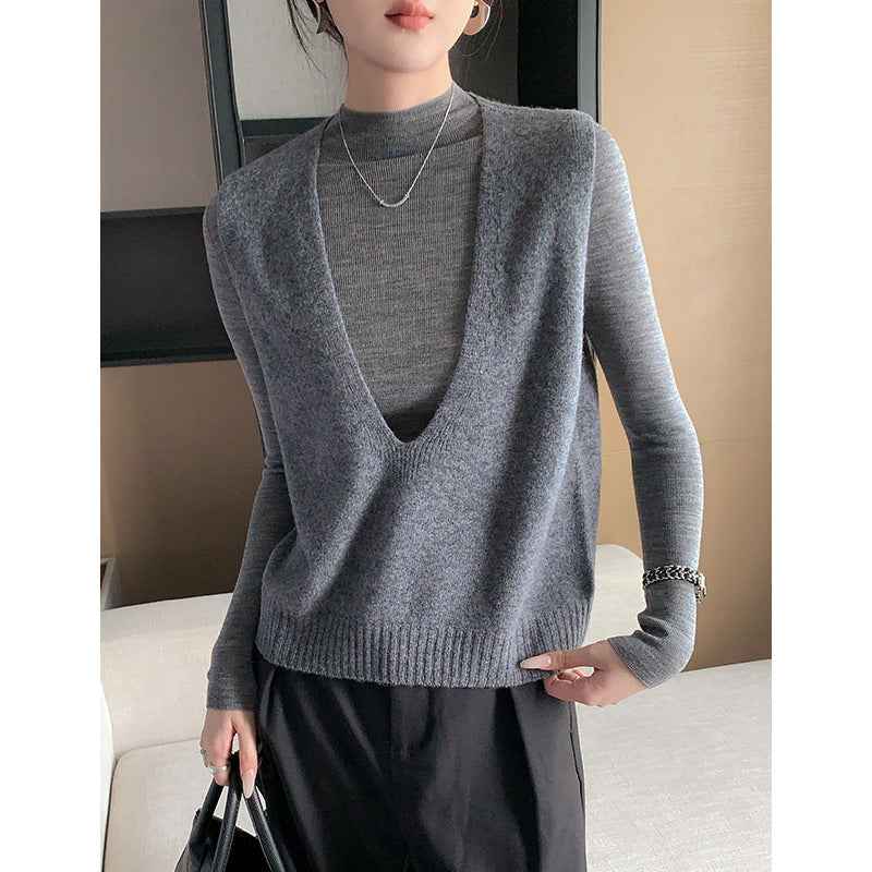 Elegant Deep V-neck Pure Wool Versatile Layered Knit Vest - VEX CLUB HOUSE